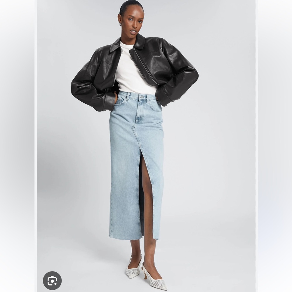 & Other Stories Long Frayed Edge Denim Skirt Size US 4